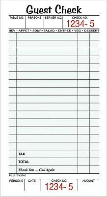 Guest Check Pads Single Part Perforated Guest Receipt 8.6 X 17.2 Cm 5 • $25.01