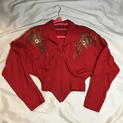 VTG 80s IIF Rocker Bedazzled Jacket XS Red Couture Alike Thierry Mugler • $99