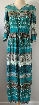 $35 • Buy ZANZEA - Green Floral Print Boho Gypsy Long Dress - Size S