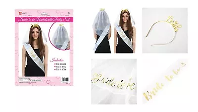 Bride To Be Bachelorette Hens Party Set Veil Sash And Gold Medal Bride Headband • $26.99