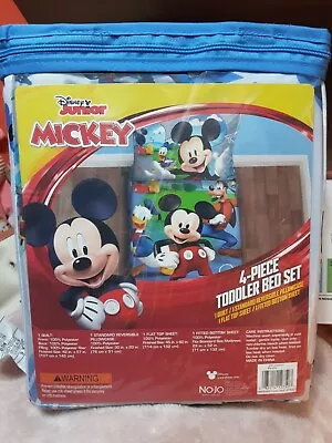 New In Sealed Packaging Disney Junior Mickey Mouse 4pc Toddler Bedding Bed Set • $48.99