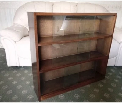 £50 • Buy Vintage Hardwood Book / Display Cabinet Glass Sliding Doors Mahogany ?