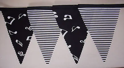 Black& White Musical Notes Fabric Bunting Party Bedroom Decoration 4 Mt Or More • £6.50