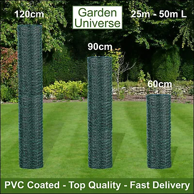 Chicken Wire PVC Coated Green Garden Universe Mesh Fencing Poultry Rabbit Aviary • £19.99