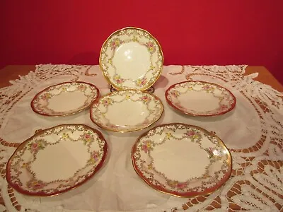 Pretty Antique Chelsea Salisbury Rich Gilt Floral Bone China Set 6 Tea Plates   • £22