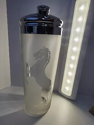 Vintage Cocktail Shaker Rearing Wild Horse Mustang Martini Mixer Etched Glass • $39.99