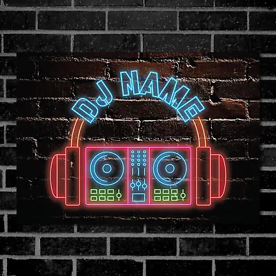 Personalised Dj Board Neon Effect Sign Wall Art Custom Name Decor Metal Plaque • £10