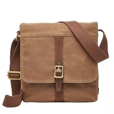 Fossil EVAN Waxed Canvas City Bag Messenger Olive Brown Crossbody Pockets Wax • $125