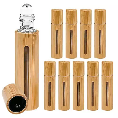 10X Glass Essential Oil Roll On Bottles Nature Bamboo Perfume Roller Refillable • $16.18