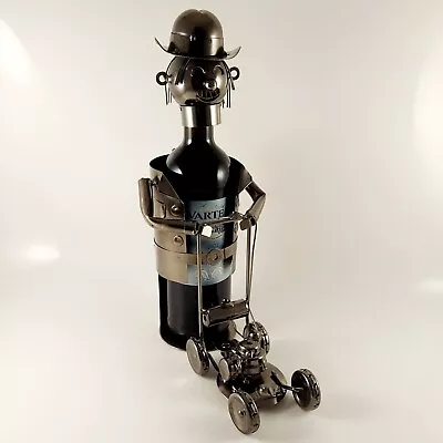 Metal Wine Bottle Holder Man Pushing A Lawmower Table Decoration Gift • £19.99