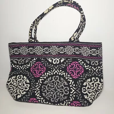 Vera Bradley Canterberry Magenta Black Cream Pink 2 Handle Tote Bag 14x8x5 Purse • $16