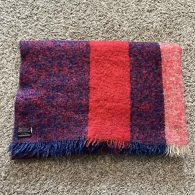 Vintage 50s Donegal Design Ireland Mohair Wool Striped Throw Blanket 68x50” • $60