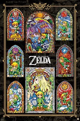 2022 NINTENDO LEGEND OF ZELDA STAINED GLASS COLLAGE POSTER NEW 24x36 FREE SHIP • $14.99