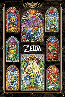 $12.99 • Buy 2022 NINTENDO LEGEND OF ZELDA STAINED GLASS  WINDOWS POSTER NEW 24x36 FREE SHIP