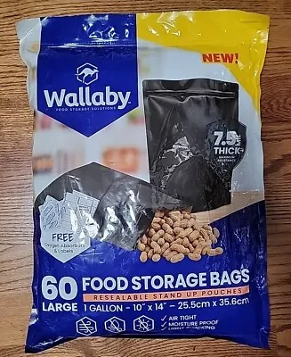 (60) Wallaby Gallon Mylar Bags 7.5 Mil Food Storage With 400cc Oxygen Absorbers • $32.99