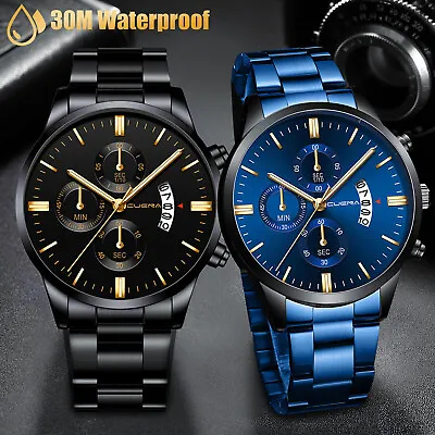 Waterproof Men's Watch Stainless Steel Quartz Classic Analog Business Wristwatch • $12.98