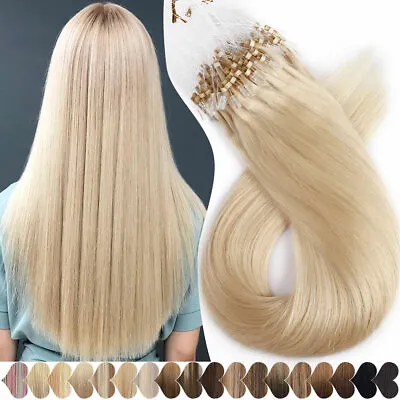 300PCS Micro Ring Loop Tips Real Remy Human Hair Extensions Straight Beads Link • $24.52