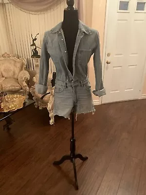Zara Short Denim Jumpsuit Long Sleeves Size Small • $29