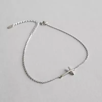 Sterling Silver Simple Sideways Cross Chain Bracelet Anklet A2727 • $12.99