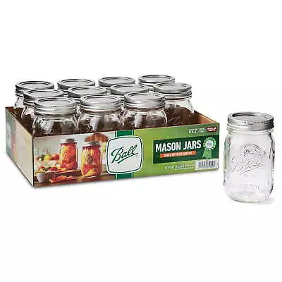 Regular Mouth 16oz Pint Mason Jars With Lids & Bands 12 Count • $14.44