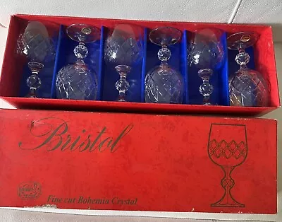 Vintage Bristol Find Cut 6 X Bohemian Crystal Glasses . New In Box • $150