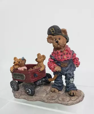 Boyds Bear Bearstone Huck With Mandy Zoe Zack Rollin Along Figurine  Vtg Edition • $10