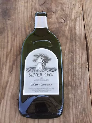 Silver Oak Flattened Melted Glass Wine Bottle Cheese/Cracker Tray Handmade • $48