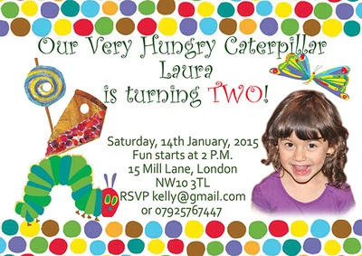 £5.99 • Buy 10 X Personalised Birthday Photo Invitations/Thank You Cards Hungry Caterpillar