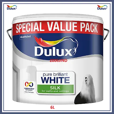 £22.20 • Buy Dulux Pure Brilliant White SILK Emulsion - Walls & Ceilings Paint 6L