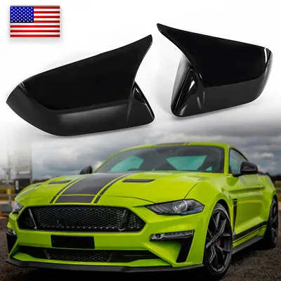 For 2015-2020-2022 Ford Mustang M Horn Style Gloss Black Side Mirror Cover Cap • $27.99