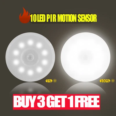 £3.99 • Buy PIR Motion Sensor Strip 10 LED Light USB Rechargeable Magnetic Cabinet Lamp