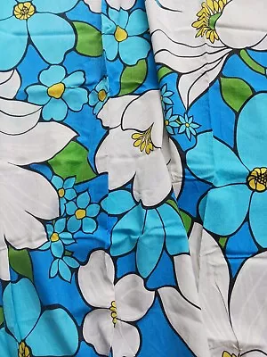 Flower Power Vintage Fabric Blue Curtain Panel 22x80 Amazing 5 Hook Pleated • $33.99