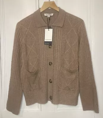 Marks And Spencer Autograph Cable Knit Cardigan With Cashmere Size 12 Camel Nwt • £27