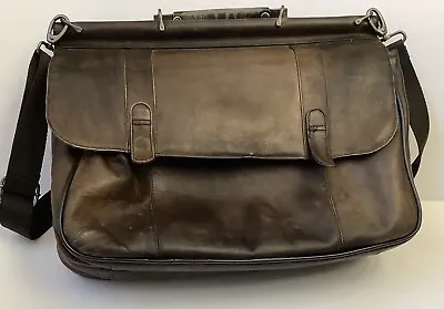 Solo Executive Leather Laptop Briefcase Bag Brown Distressed Satchel Buckles • $19.95