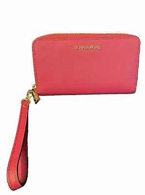 Michael Kors Pebbled Leather Wallet Pink Zip Closure 7 X 4 Wristlet New W/o Tag • $40.77