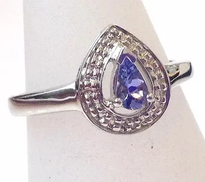 Tanzanite Ring Solid Sterling Silver Size M Pear New. • £36.99