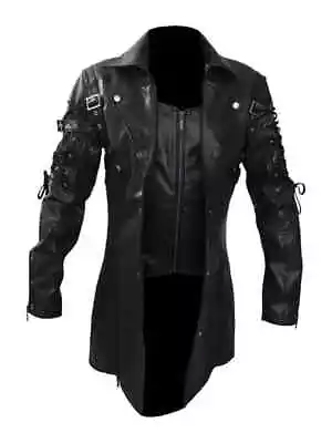 Medieval Men's Steampunk Vintage PU Leather Coat Jacket Cosplay Costume Gothic • $63.63