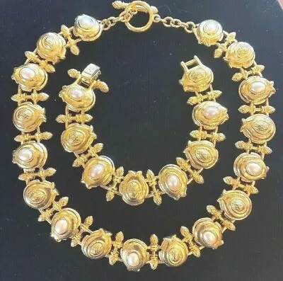 Vintage Fendi Pearl Gold Plated Collar Necklace And Bracelet Set • $1499