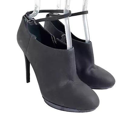 $32.99 • Buy Brian Atwood High Heels Size 8.5 Black Leather Ankle Strap Booties Zip Fruteria