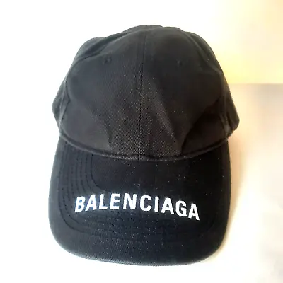 BALENCIAGA Logo Adult Black Baseball Cap Hat Adjustable Size L Used L59 D • $160.98