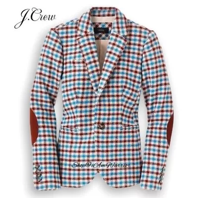 J Crew Womens Campbell 100% Wool Elbow Patch Multicolour Checkered Blazer Sz 12 • $104