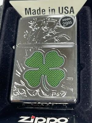 Zippo 2011 Lucky 4 Leaf Clover Polished Chrome Lighter Sealed In Box R1273 • $51.27