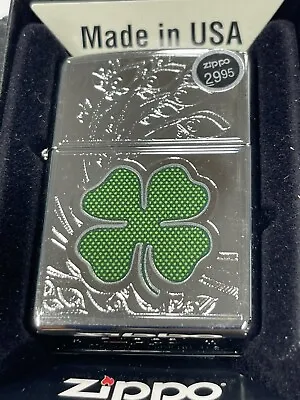 Zippo 2013 Lucky 4 Leaf Clover Polished Chrome Lighter Sealed In Box R1289 • $51.27