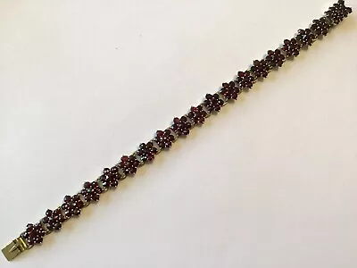 Vintage Victorian Gold Filled Bohemian Garnet Panel Bracelet Q1 • $375