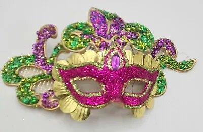 Mardi Gras  Mask Purple Green Gold Pink Fabric Glitter  Ornament 8x3  Carnival • $15.99