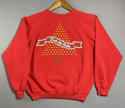 Vintage 80s Christmas Tree Crewneck Sweatshirt Sz XL Red Sports Tennis Balls VTG • £9.65