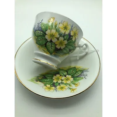 Vintage Tea Cup And Saucer ~ Clarence Bone China England Yellow Primrose • $21