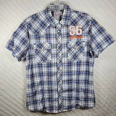 True Religion Women’s Plaid Western Pearl Snap Cowgirl Short Sleeve Shirt Size L • $23.88