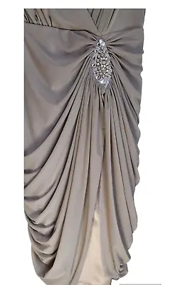 LIPSY Dress 10 Draped Satin Diamante Mock Wrap Mesh Overlay Party Event Bnwt • £19.76