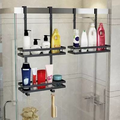 Shower Caddy Hanging Shelf With Hooks Suction Cups Stainless Steel Hanging BlkyR • $34.87